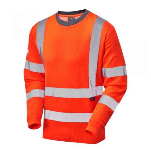 Leo Workwear Riverton Class 3 Hi-Vis Orange Long-Sleeve T-Shirt Leo Workwear Riverton Class 3 Hi-Vis Orange Long-Sleeve T-Shirt